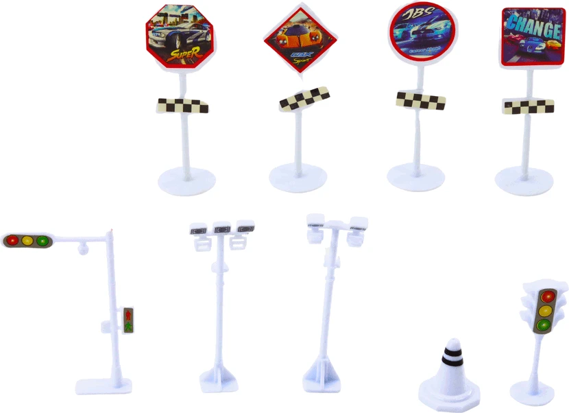 Lean Toys 25 dalių automobilių ir kelio ženklų rinkinys lagamine