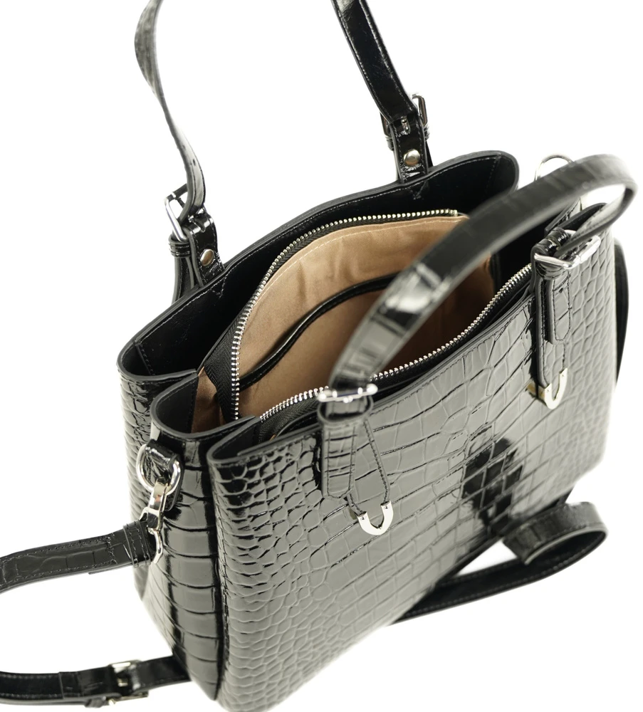 Elegant Leather Tote Shoulder Bag Solier FL45 Veloria – Juodas