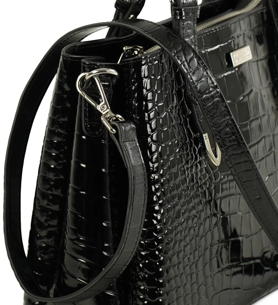 Elegant Leather Tote Shoulder Bag Solier FL45 Veloria – Juodas