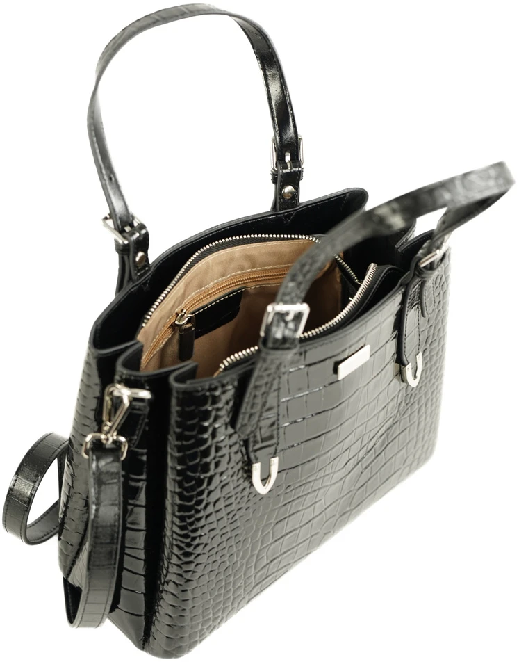 Elegant Leather Tote Shoulder Bag Solier FL45 Veloria – Juodas
