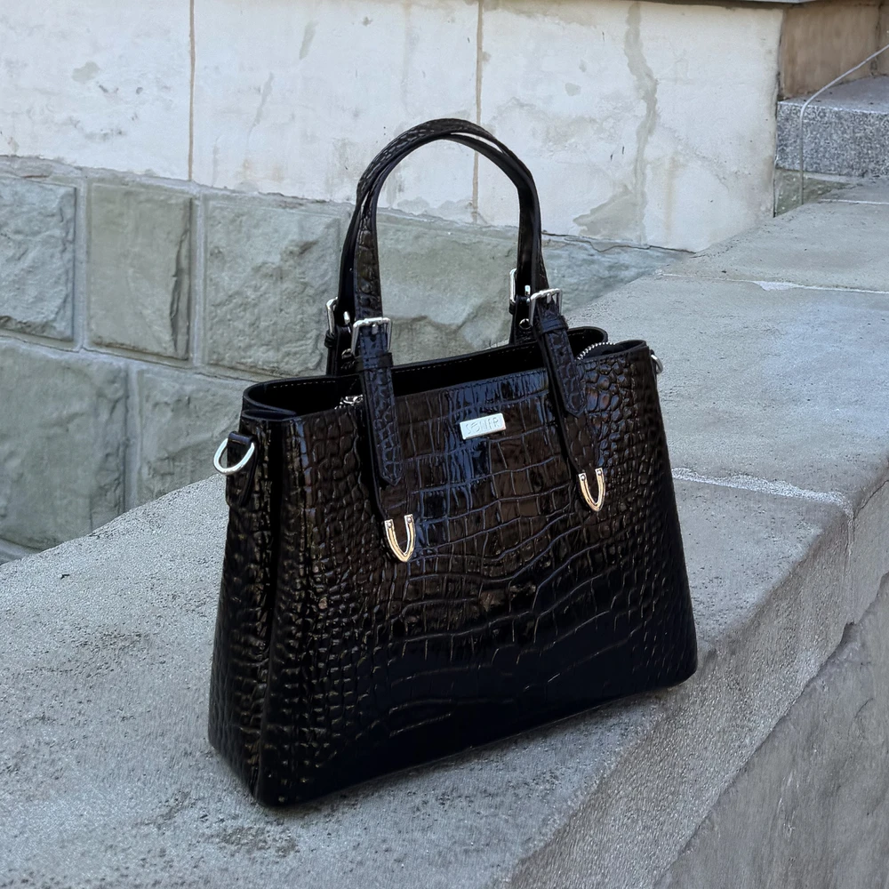 Elegant Leather Tote Shoulder Bag Solier FL45 Veloria – Juodas