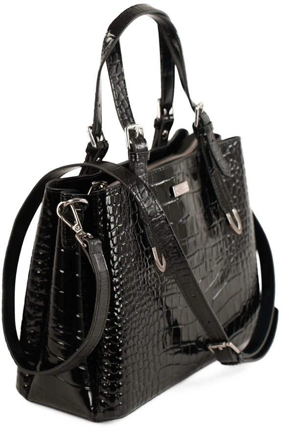 Elegant Leather Tote Shoulder Bag Solier FL45 Veloria – Juodas
