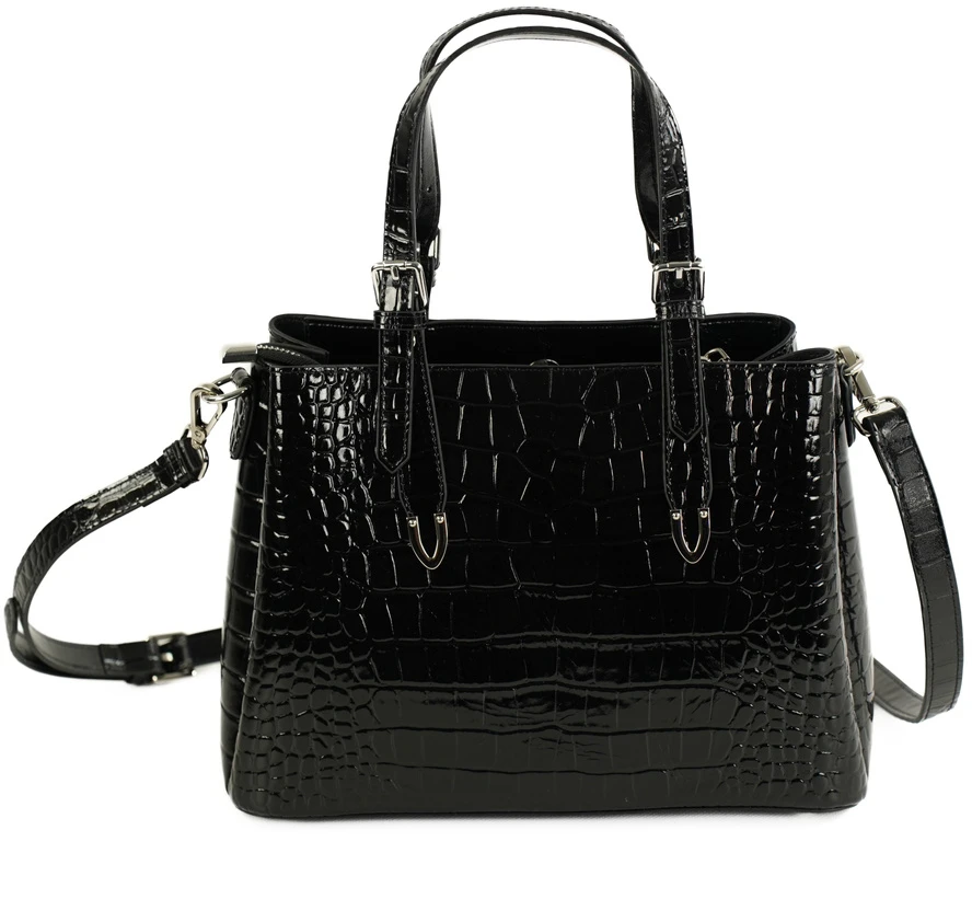 Elegant Leather Tote Shoulder Bag Solier FL45 Veloria – Juodas