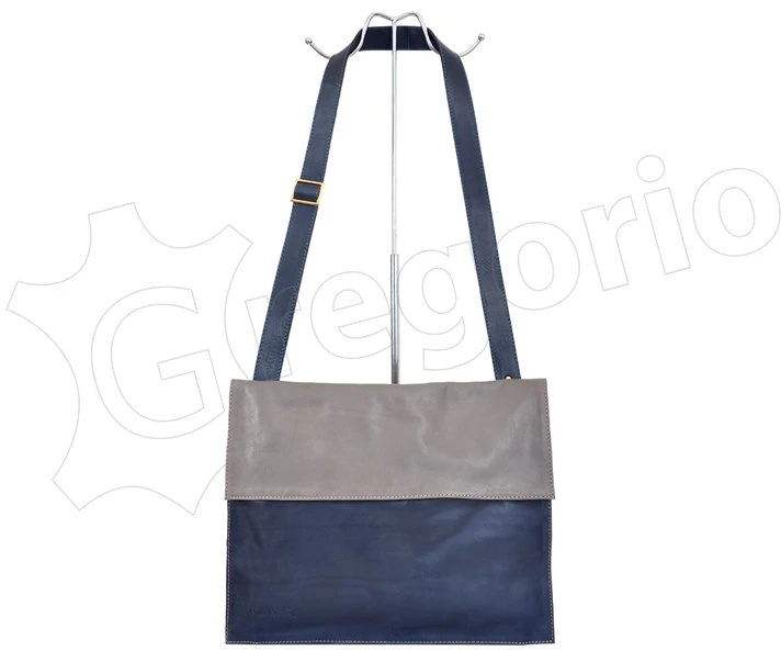 Moteriška odinė rankinė Pierre Cardin 1403, mėlyna/pilka, didelė, telpa A4