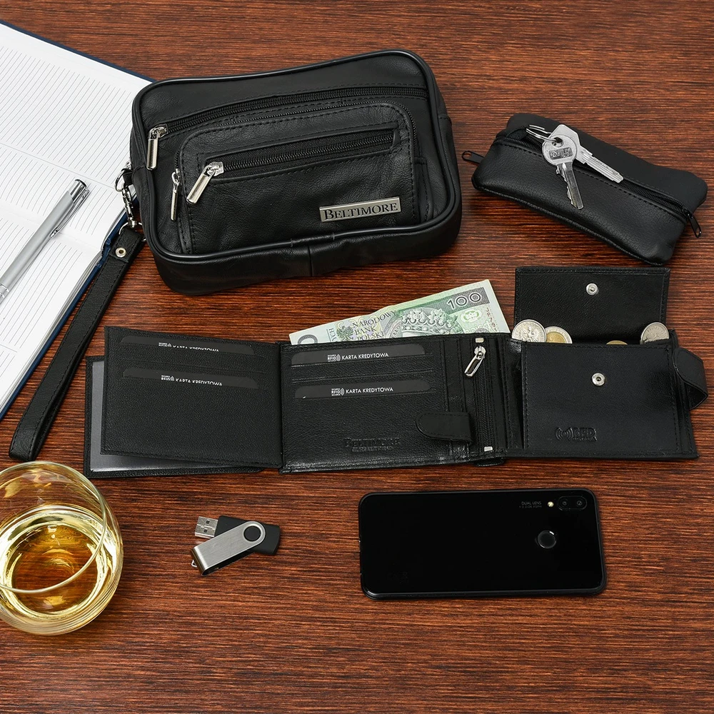 Kelioninis Rinkinys męski skórzany premium Beltimore portfel saszetka etui P71