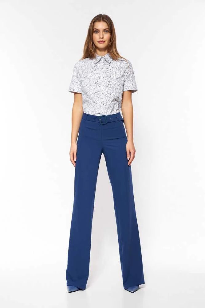 Kelnės moteriškos mėlynos platėjančios Nife