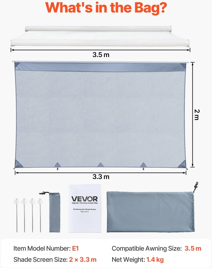VEVOR Rv markizės nuo saulės ekranas 2 x 3,3 m
