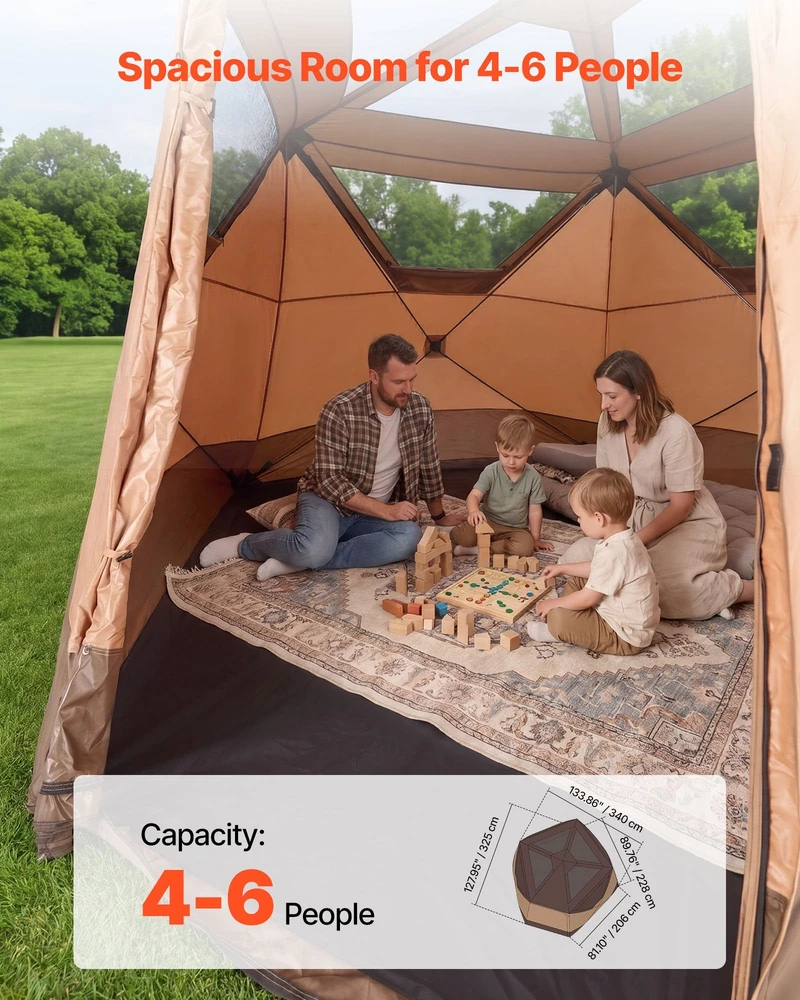 Kempingo palapinė VEVOR YL130x84khaki-5, 6 asmenims