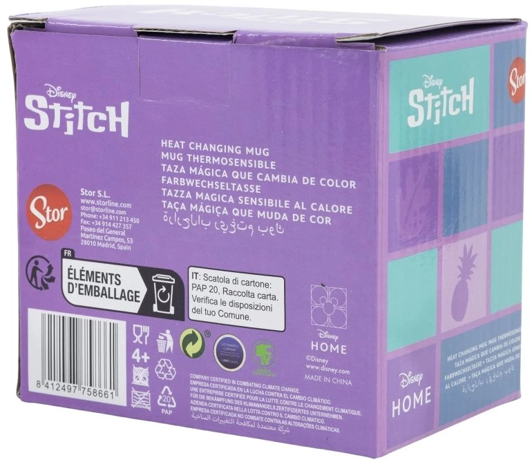 STOR Disney Stitch - spalvą keičiantis keraminis puodelis dovanų dėžutėje iš Stitch & Angel kolekcijos, 325 ml