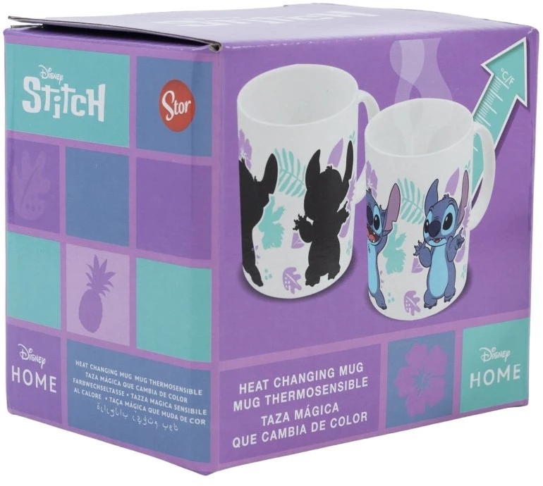 STOR Disney Stitch - spalvą keičiantis keraminis puodelis dovanų dėžutėje iš Stitch & Angel kolekcijos, 325 ml