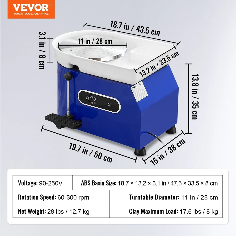 VEVOR Keramikos žiedimo staklės su pėdalu 450W