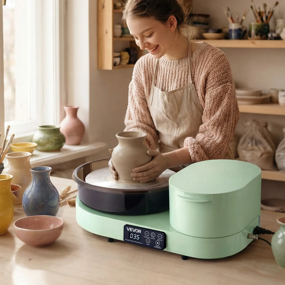 VEVOR Elektrinis puodų žiedimo ratas 28 cm su pėdalu