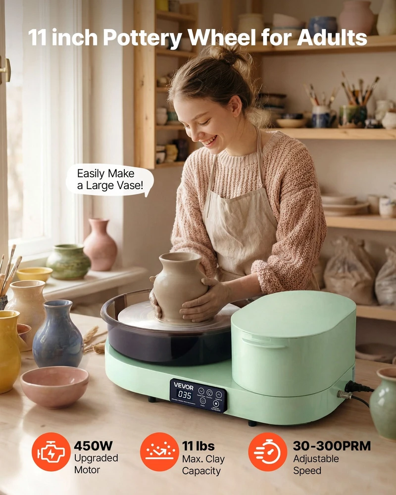 VEVOR Elektrinis puodų žiedimo ratas 28 cm su pėdalu