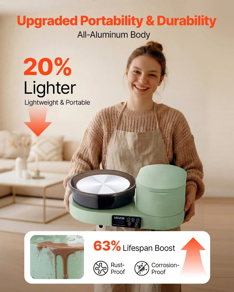 VEVOR Elektrinis puodų žiedimo ratas 28 cm su pėdalu