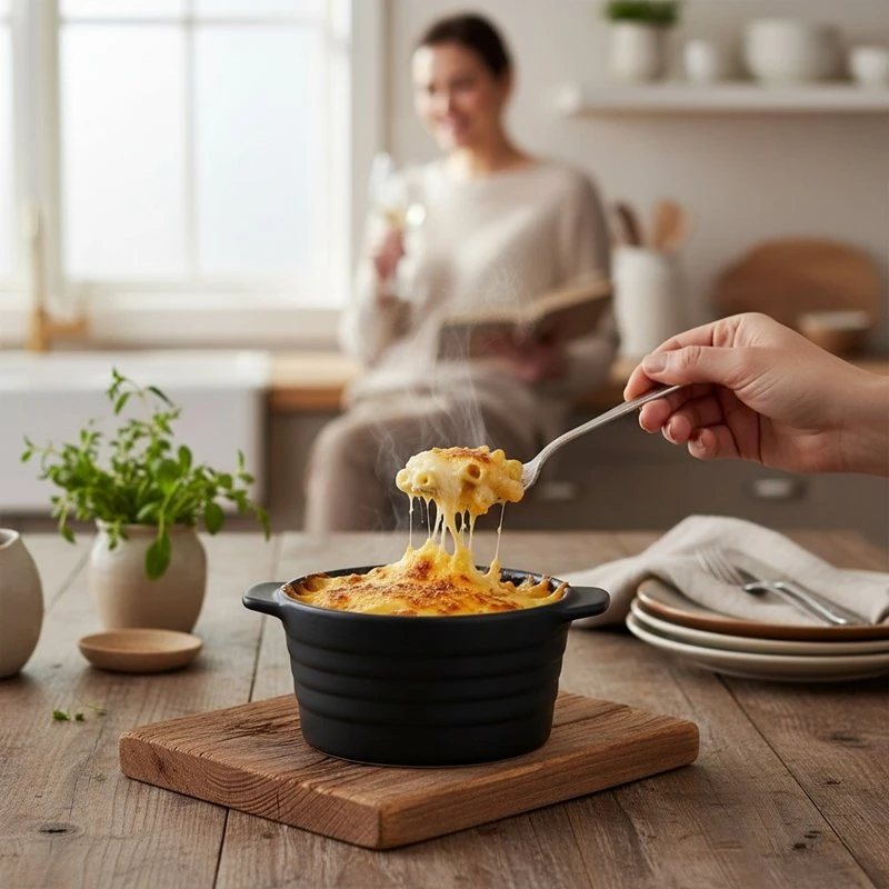 Alpina - Ceramic ovenproof dish with lid, round, 13x10 cm, 210 ml (juodas)