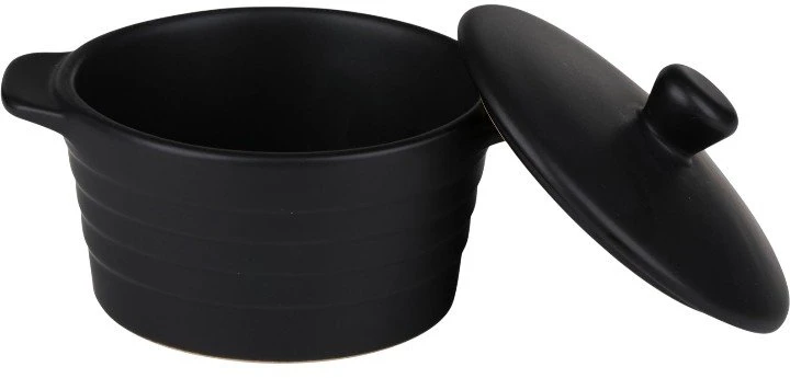 Alpina - Ceramic ovenproof dish with lid, round, 13x10 cm, 210 ml (juodas)