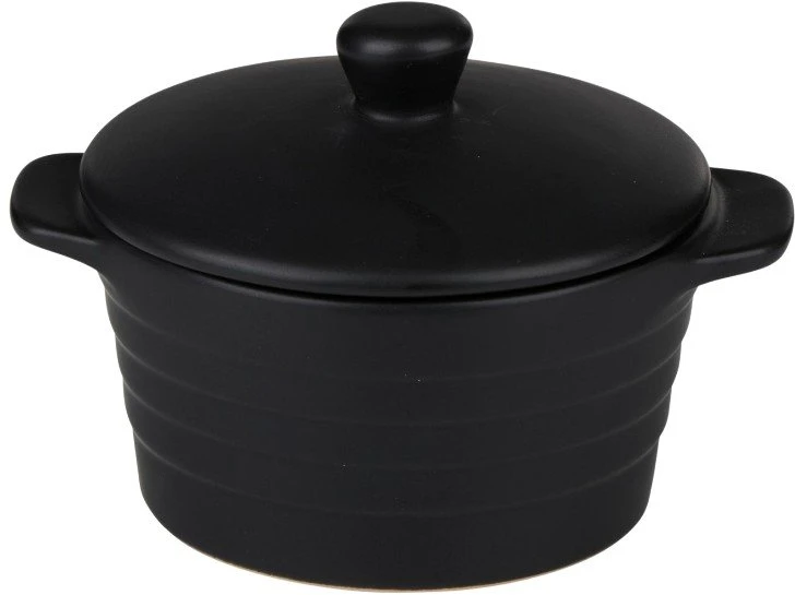 Alpina - Ceramic ovenproof dish with lid, round, 13x10 cm, 210 ml (juodas)