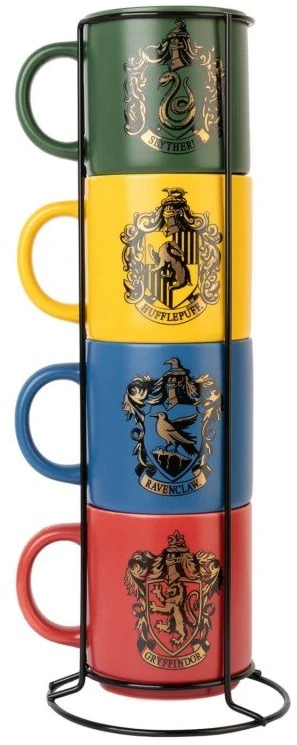 Harry Potter Haris Poteris - Rinkinys keraminiai puodeliai su stovu 300 ml 4 vnt. Hogvartso namai