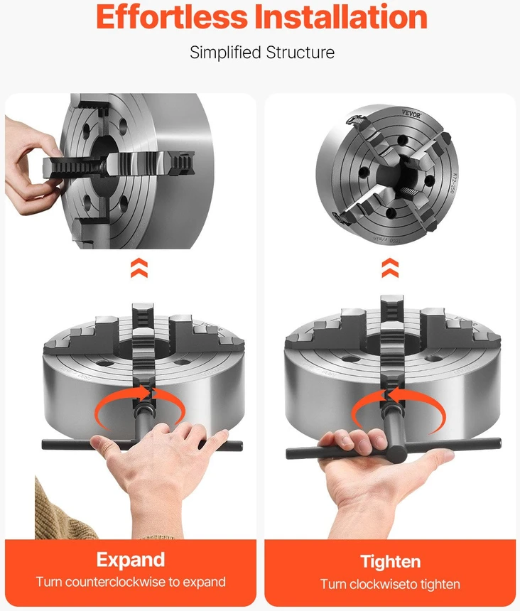 VEVOR 250 mm 4-žandikaulių savaime centruojantis tekinimo staklių griebtuvas