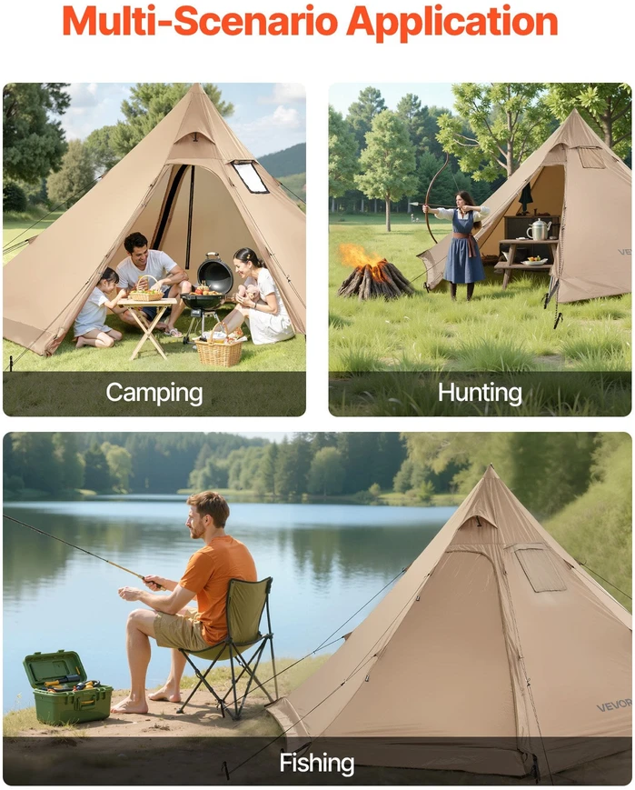 VEVOR Tipi palapinė su krosnele 4 asmenims