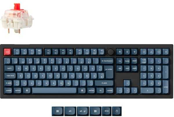 Keychron V6 Max, Gaming-klaviatūra - juodas/bluegray, DE-išdėstymas, Gateron Jupiter Raudona, Hot-Swap, RGB