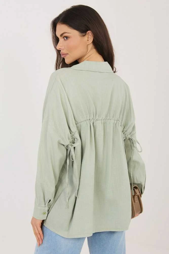 Khaki spalvos moteriški oversize marškiniai (vieno dydžio)