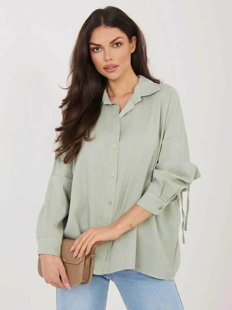 Khaki spalvos moteriški oversize marškiniai (vieno dydžio)
