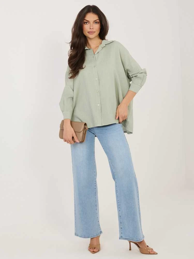 Khaki spalvos moteriški oversize marškiniai (vieno dydžio)
