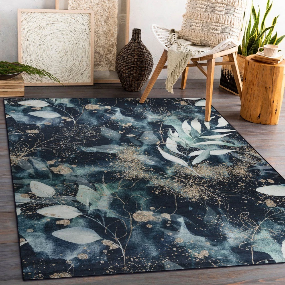 Kilimas 120×170 cm juodas ir turkio spalvos LEAVES3 ARLEN