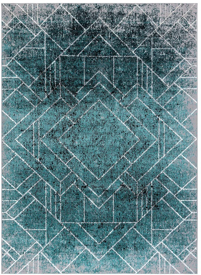 Kilimas 140 × 190 cm, pilkos ir žalios spalvos WELLI RHOMBUS