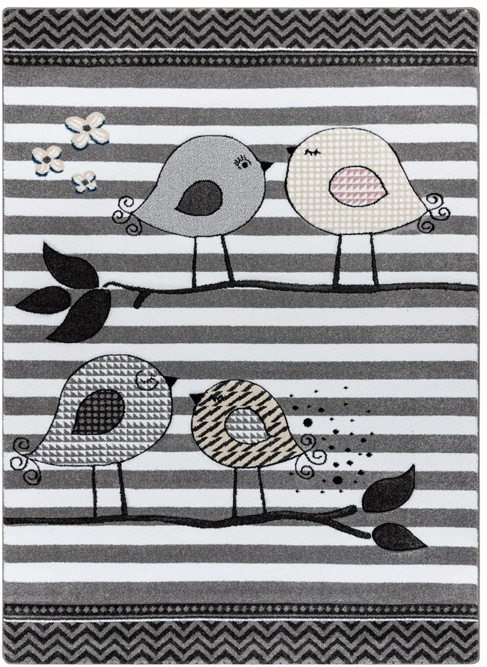 Kilimas 140 × 190 cm, pilkos spalvos BIRDS