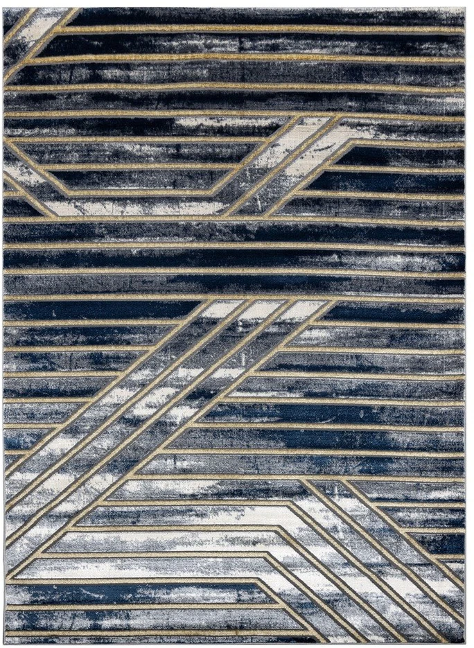 Kilimas 160 × 220 cm, tamsiai mėlynas ir pilkas WELLI LINES
