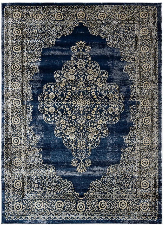 Kilimas 160 × 220 cm, tamsiai mėlynos ir auksinės spalvos WELLI