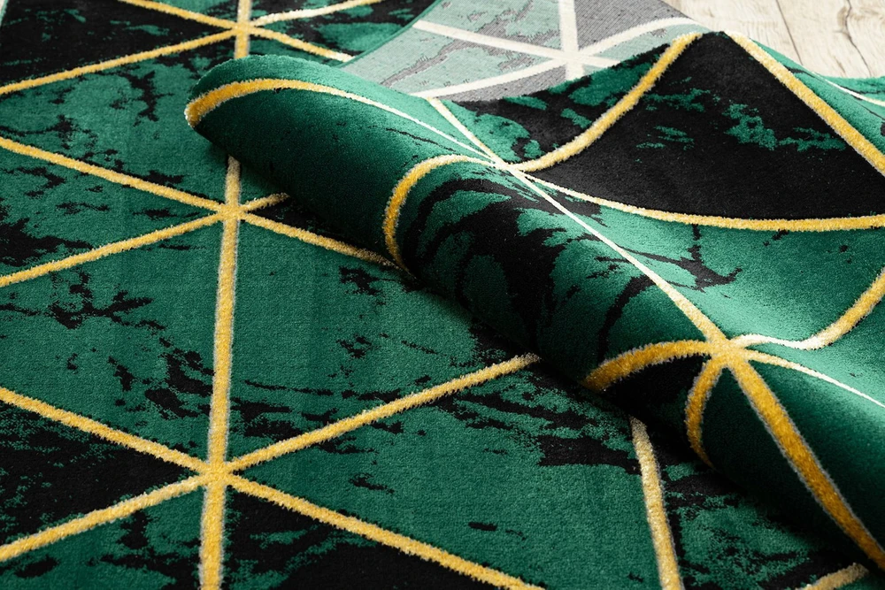 Kilimas 80 × 150 cm, butelių žalia ir auksinė ESTEMA