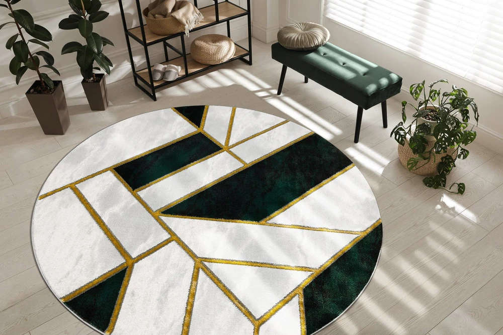 Kilimas Marble3, butelių žalios ir auksinės spalvos ESTEMA