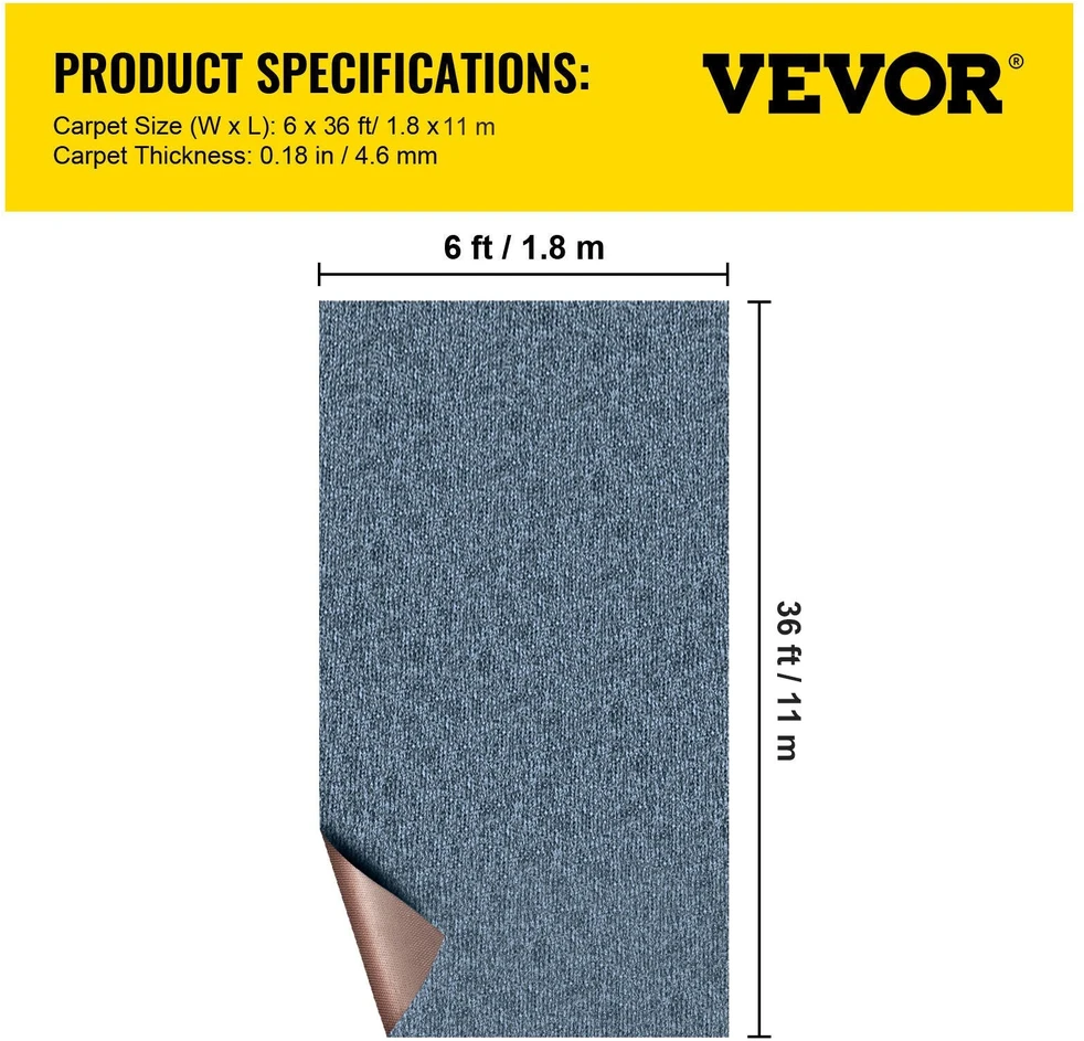 Vevor Vidaus ir lauko kilimas 1,8x11m su guminiu pagrindu