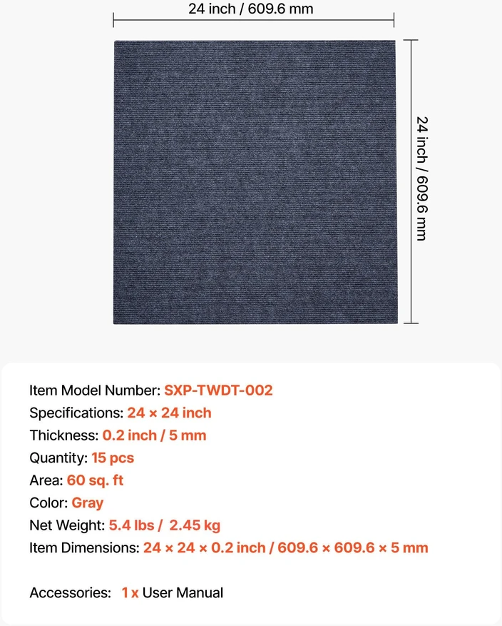 VEVOR Lipnios kiliminės plytelės 15 vnt (60x60 cm)