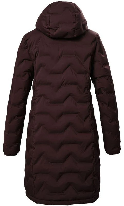 Killtec KOW 9 moteriška dygsniuota striukė su gobtuvu, neperšlampamas ilgas žieminis parkas, bordo spalvos (41806/447)