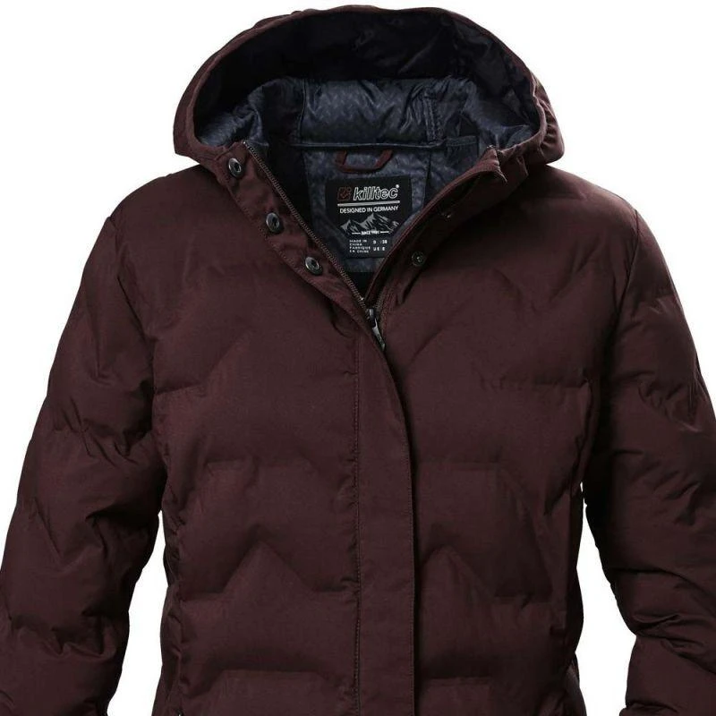 Killtec KOW 9 moteriška dygsniuota striukė su gobtuvu, neperšlampamas ilgas žieminis parkas, bordo spalvos (41806/447)