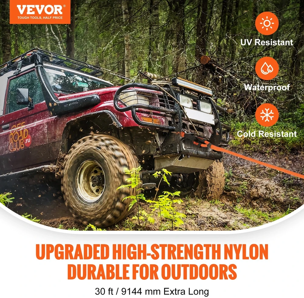 VEVOR 22 mm x 9,1 m kinetinė vilkimo virvė