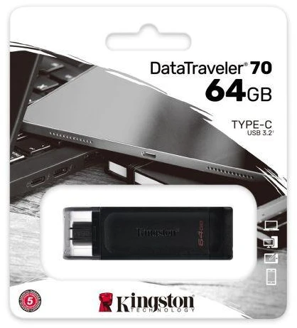 Ausinės KINGSTON 64GB USB-C 3.2 Gen1 DataTraveler 70 USB atmintinė