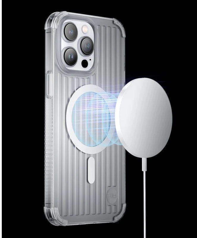 Kingxbar PQY Go Out Series magnetic Apple iPhone 14 Plus MagSafe dėklas telefonui sidabrinės spalvos