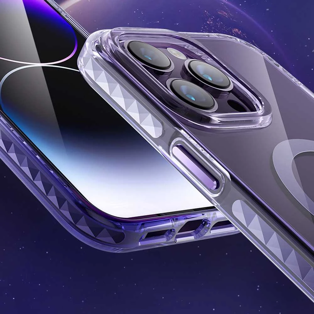 Kingxbar PQY Ice Crystal Series magnetic iPhone 14 Plus MagSafe dėklas telefonui sidabrinės spalvos