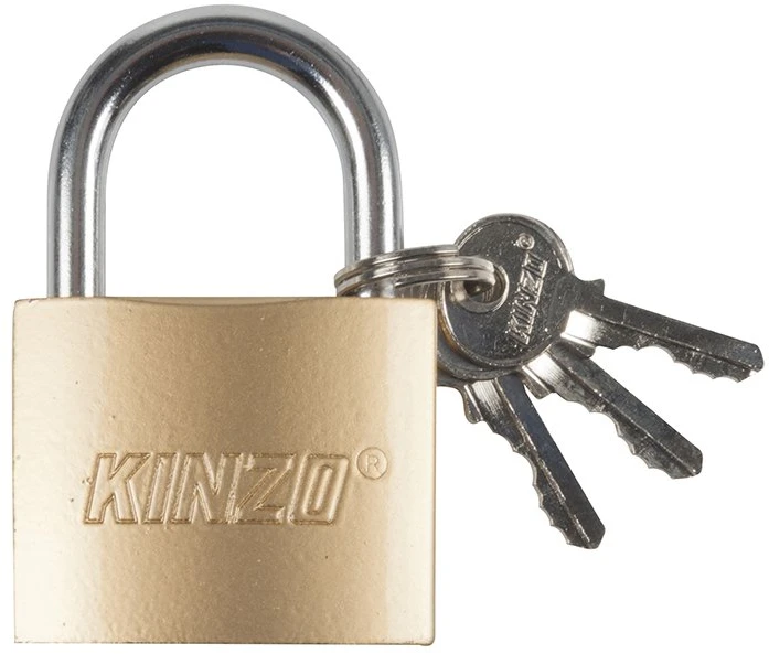 Kinzo – 50 mm žalvarinė spyna su trimis raktais