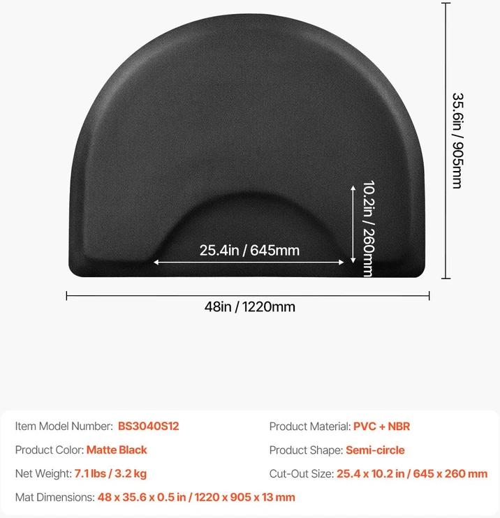 Vevor Pusiau apskritimas 1220 x 905 mm plaukų salono kilimėlis