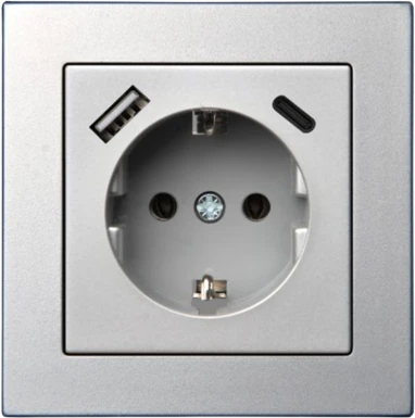 Liregus Kištukinis lizdas EPSILON, SCHUKO lizdas ir USB A+C įkroviklis 17W, be rėmelio, metalo sp.