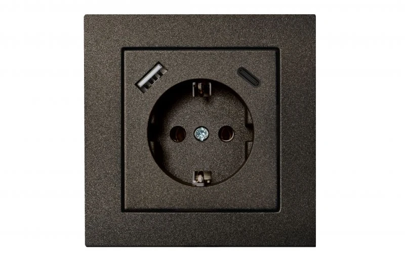 Liregus Kištukinis lizdas EPSILON, SCHUKO lizdas ir USB A+C įkroviklis 17W, be rėmelio, antracito sp.