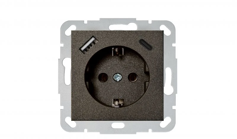 Liregus Kištukinis lizdas EPSILON, SCHUKO lizdas ir USB A+C įkroviklis 17W, be rėmelio, antracito sp.