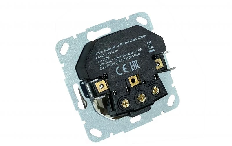 Liregus Kištukinis lizdas EPSILON, SCHUKO lizdas ir USB A+C įkroviklis 17W, be rėmelio, metalo sp.