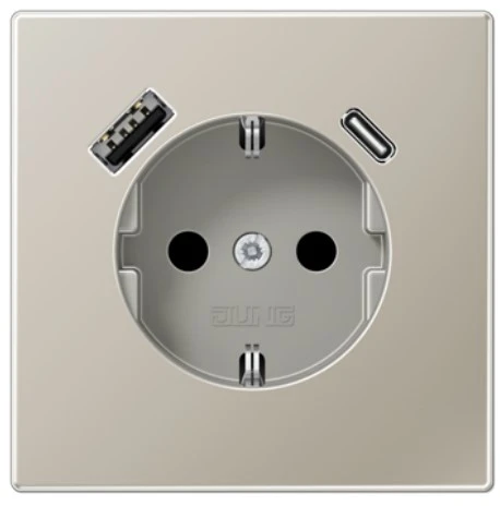 Kištukinis lizdas su A ir C tipo USB jungtimis, padidinta kontaktų apsauga, nerūdijančio plieno sp.